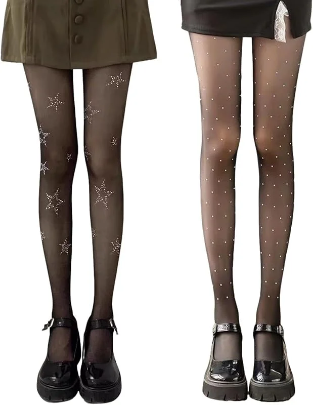 QIXNBL 2 Piezas De Medias Con Estrellas, Medias Negras Sexys, Pantimedias Elásticas Para Niñas, Invisibles Y Naturales, Y Faldas A Juego. — Ropa Navidad