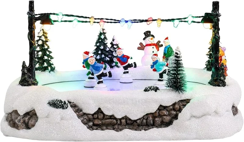 MUMTOP Estanque de patinaje sobre hielo animado de pueblo navideño con — Decoracion Navidad