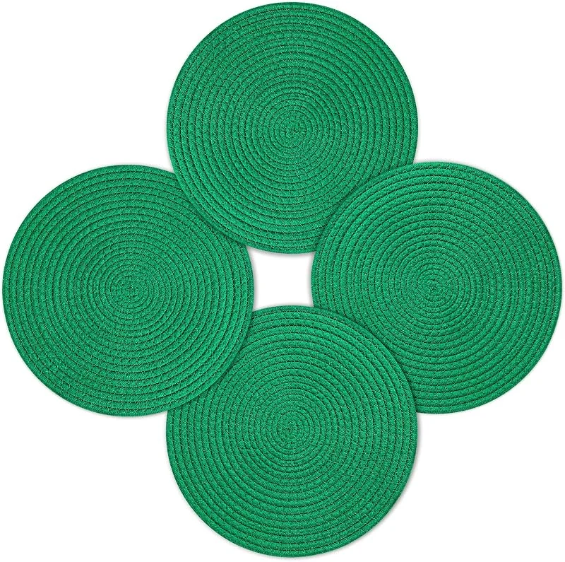 Visita la tienda de fanquare fanquare Juego de 4 Salvamanteles de Navidad, Salvamanteles Redondos de Algodón para Niños y Adultos, Antideslizantes, Lavables y Resistentes al Calor (Verde, 30cm) — Hogar y cocina