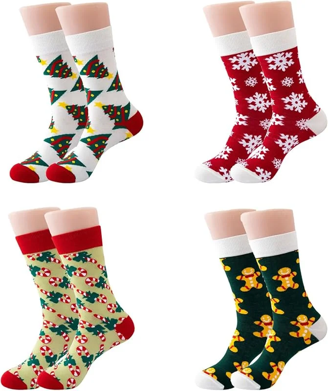 Visita la tienda de Furforstk calcetines navidad 4 Pares calcetines navideños, calcetin navidad, regalos baratos navidad, EU 37-44, Calcetines Navideños de Algodón Coloridos con Diseño Navideño — Decoracion Navidad