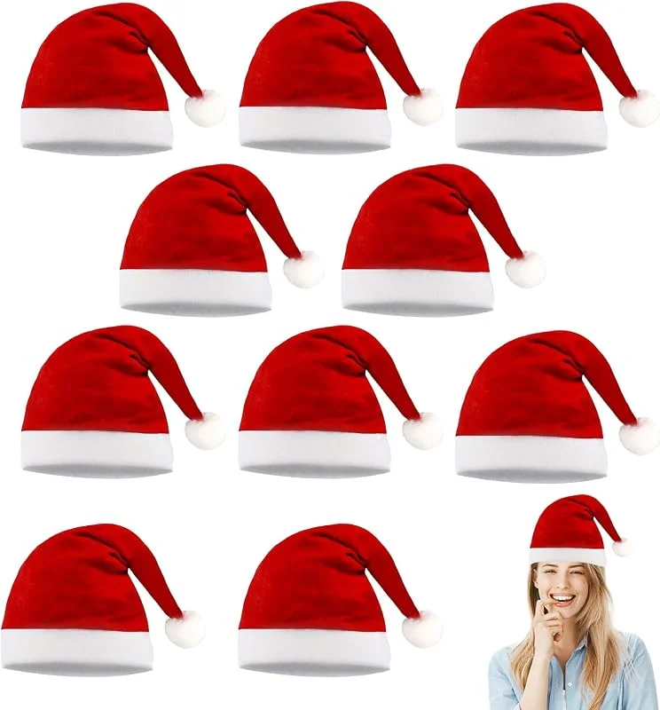 Aoligei 10 gorros de Papá Noel, gorro de Papá Noel, gorro de Papá Noel, gorro de Papá Noel para disfraz de Papá Noel, fiesta de Navidad familiar — Ropa Navidad