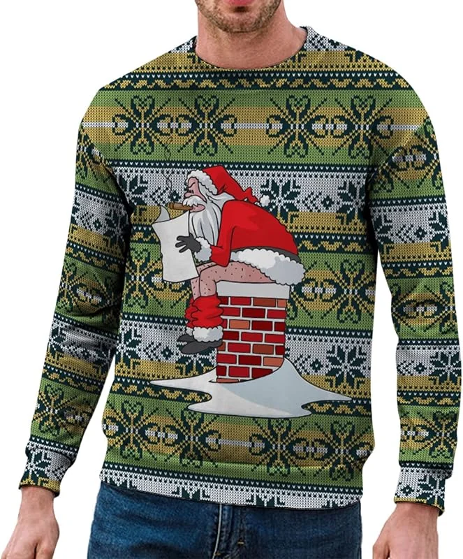 Generic Jersey de Navidad para hombre, divertido y divertido de Navidad, cuello redondo, suéter de Papá Noel, suéter de punto divertido — Ropa Navidad