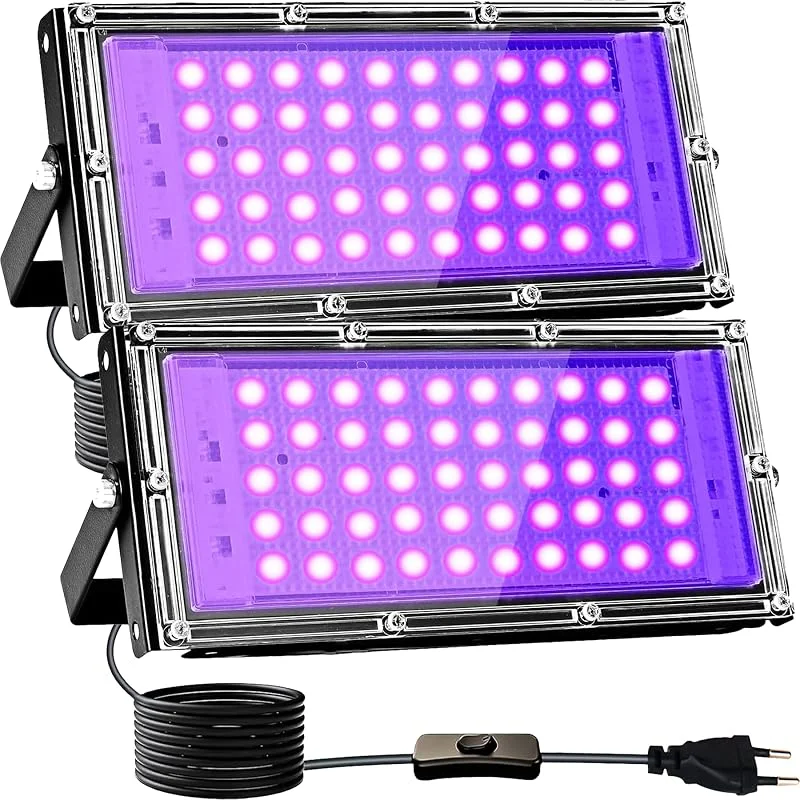Visita la tienda de Indmird 2 Piezas Luz Negra Ultravioleta 50W, luz negra UV con Enchufe, 395-400nm Foco uv IP66 Impermeable Luces ultravioleta para GLOW Fiesta, Bar, Halloween, Fiesta, Neón, Black light Party, Discoteca — Luces Navidad