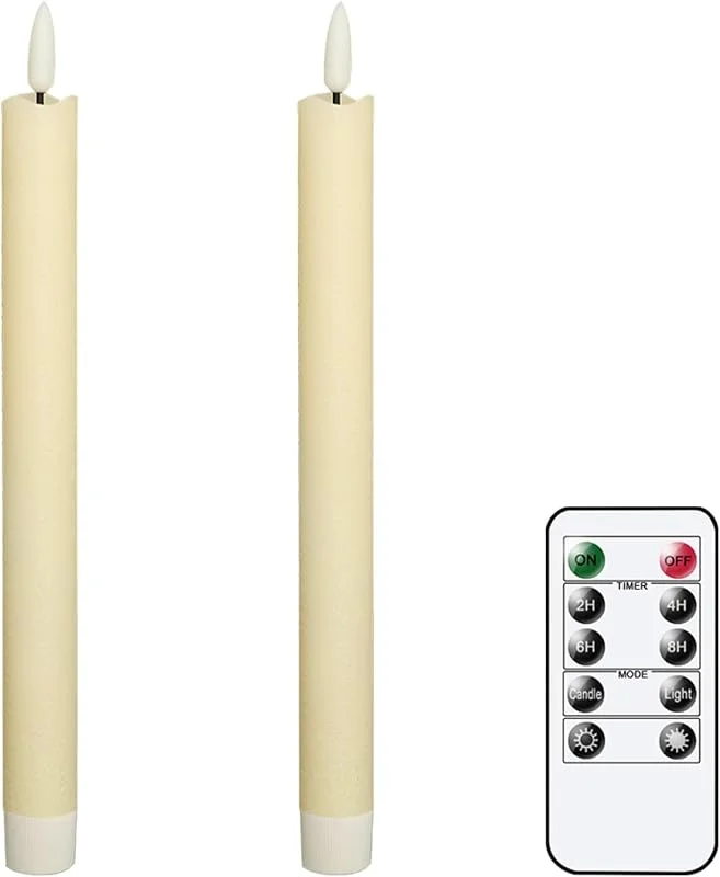 Eldnacele Velas LED cónicas parpadeantes con temporizador remoto, velas cónicas sin llama que funcionan con pilas, paquete de 2, velas LED para cena para Navidad, hogar, decoración de boda — Luces Navidad