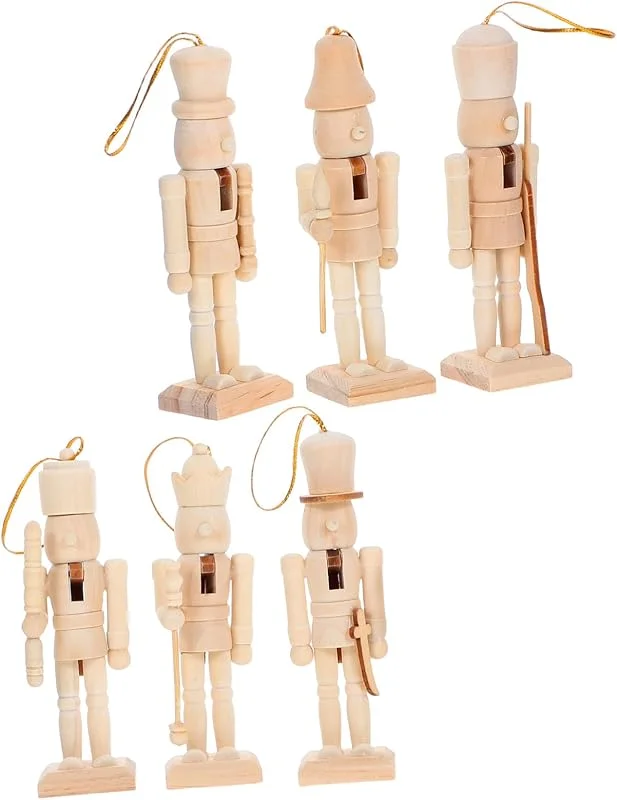 TOYANDONA 6 piezas DIY Cascanueces de soldado figuras de madera sin pintar para pintar decoración de Navidad estable con zócalo versátil para mesa y decoración de fiestas, símbolo de coraje y — Decoracion Navidad