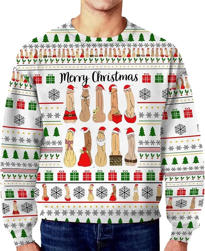 Generisch Jersey de manga larga para hombre, invierno, Navidad, informal, holgado, cuello redondo, cálido, suave, cómodo, uso diario, ocio, idea de regalo — Ropa Navidad