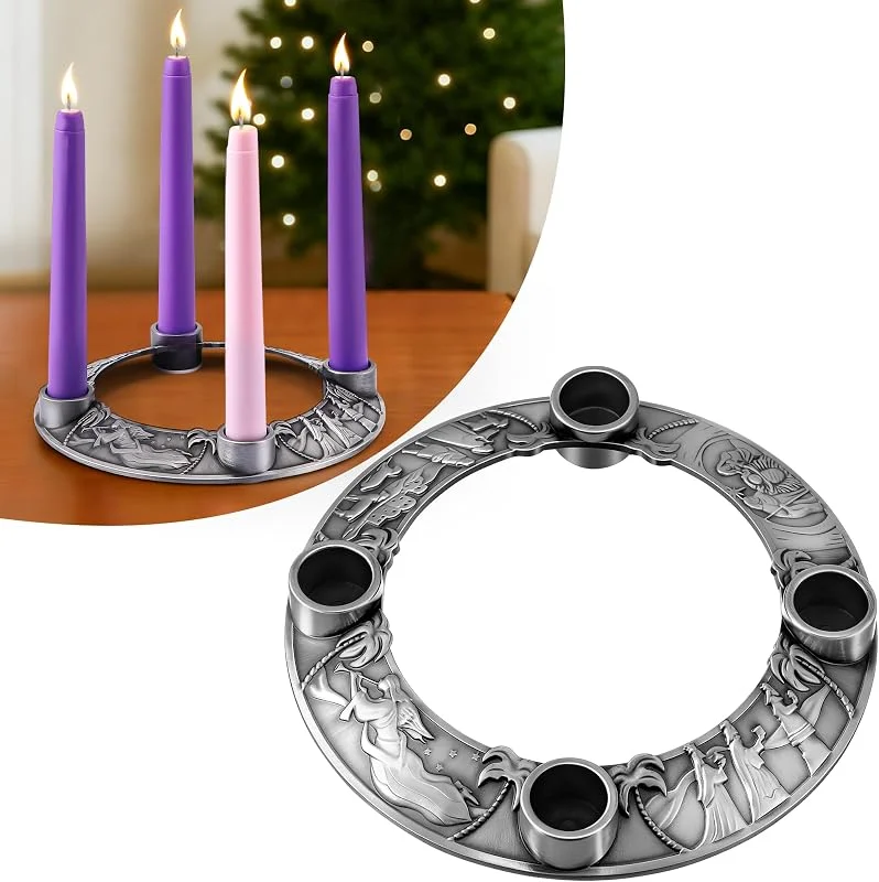 ElectricWise Candelabro de corona de Adviento con escena de belén con sagrada familia — Adviento y mesa