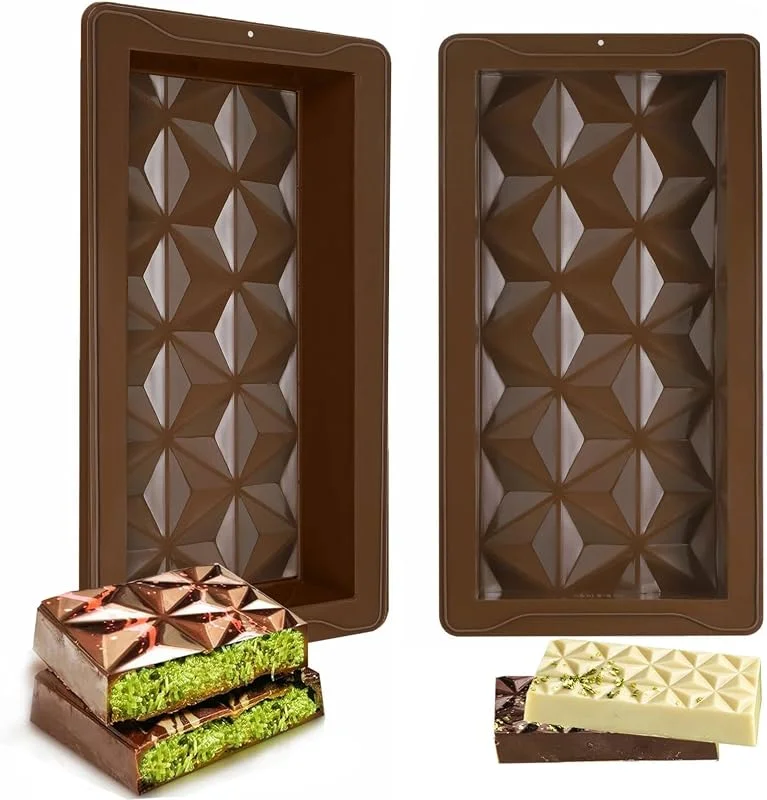 AOOTUERL 2 Piezas Molde de Chocolate Dubai Profundos, Tableta en Silicona Sin BPA, Moldes Antiadherentes Para Barra De Chocolate, para Bombones Postres Caseros Barras Energéticas Chocolate — Hogar y cocina