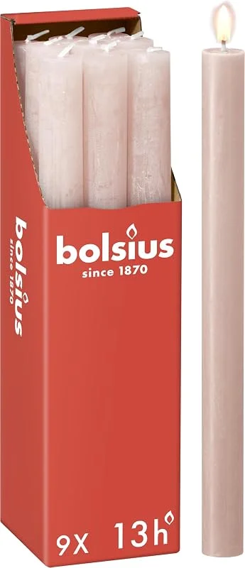 Visita la tienda de Bolsius Bolsius - Velas de cena - Rosa claro - 9 unidades - 27 x 2, 3 cm - Duración de combustión 13 horas - Sin perfume - Cera vegetal natural - Sin aceite de palma — Cena a la luz de velas