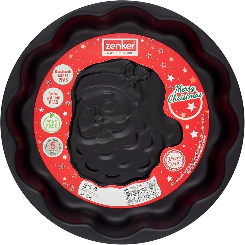 Visita la tienda de Zenker Zenker Molde de horno 3D Ø24 cm con Papá Noel en relieve, acero al carbono con revestimiento antiadherente, línea Merry Christmas, dimensiones Ø24 x 4 cm — Hogar y cocina