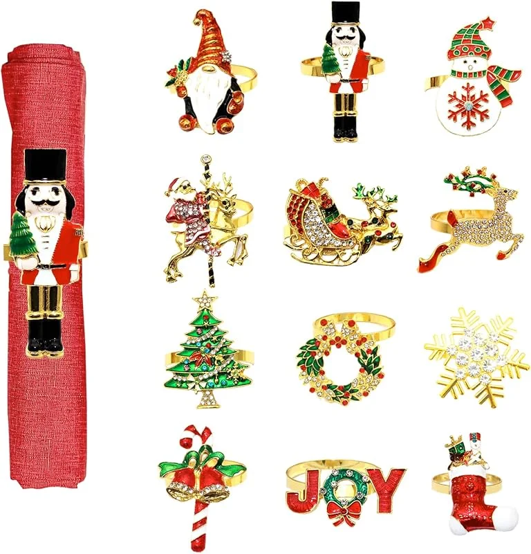 JINGTOPS 12 Piezas Servilleteros Navideños, Anillos Servilletas Reno de Metal — Adviento y mesa