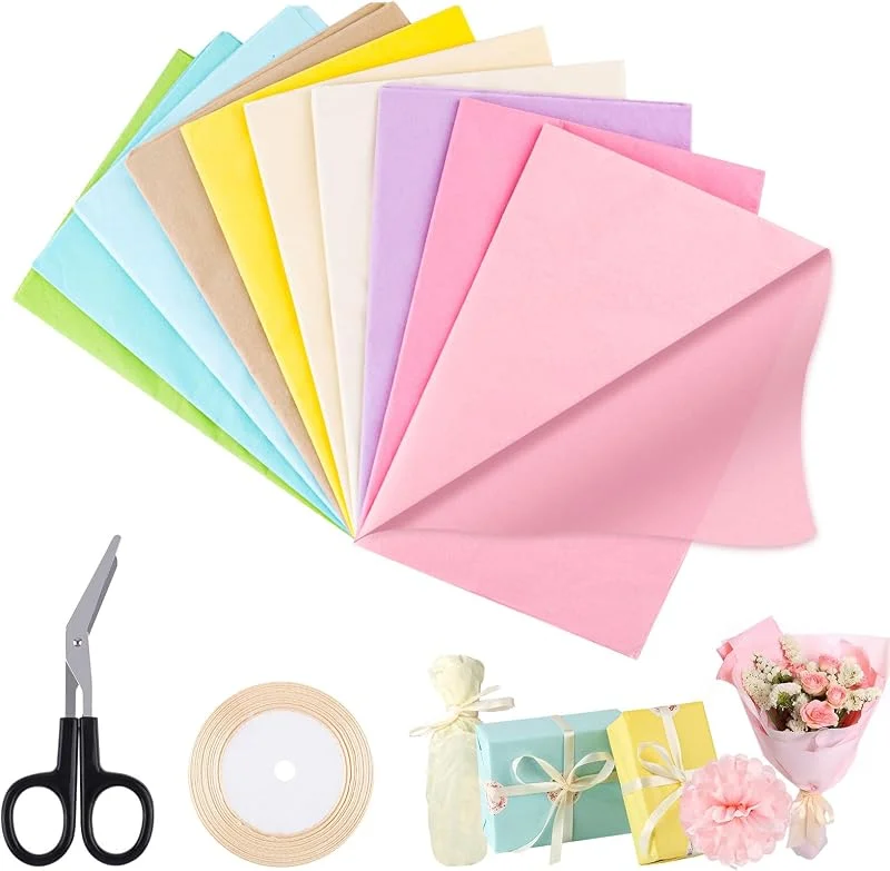 lahnao 100 Hojas de Papel Seda 50x70 cm, Papel de Seda, Papel Seda para Envolver, Papel de Seda para Envolver para Embalar Regalos de Navidad DIY (10 Colores) — Envoltorio regalo
