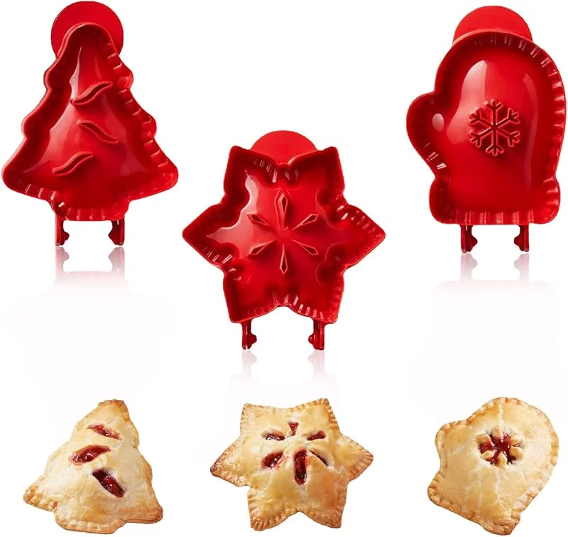 Viilich 3pcs Mini fabricante de pasteles de Navidad, mini moldes de pastel de mano de Navidad, copos de nieve, mitones y formas de árbol de Navidad, molde de pastel hecho a mano para fiestas de Navidad — Hogar y cocina