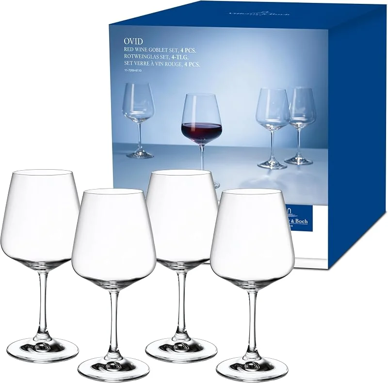 Villeroy & Boch - Ovid Copa Vino Tinto Juego de 4 Claro, Apto para Lavavajillas, Juego Copas de Vino, Set Copas para Vino, Copas Vino Tinto Cristal Grandes, Vidrio de Cristal — Vino y mesa festiva