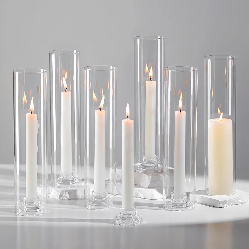 Hewory Portavelas de vidrio Hurricane – juego de 6 portavelas para velas cónicas, decoración moderna para mesa de boda, decoración de mesa navideña — Cena a la luz de velas