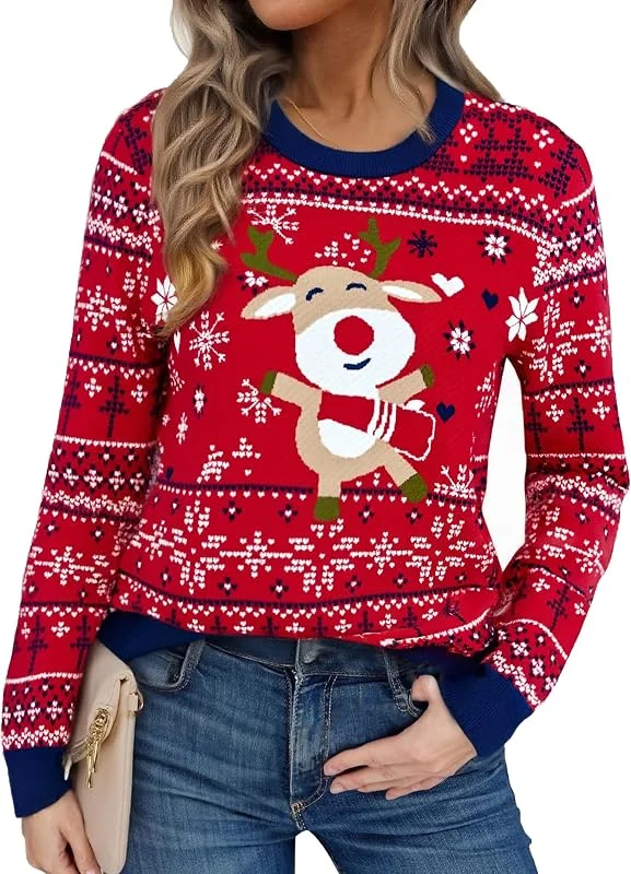 Visita la tienda de Litherday Litherday Jersey Navideño Mujer Suéter Navideño Feo para Mujer Jersey de Punto de Invierno con Reno Navideño — Ropa Navidad