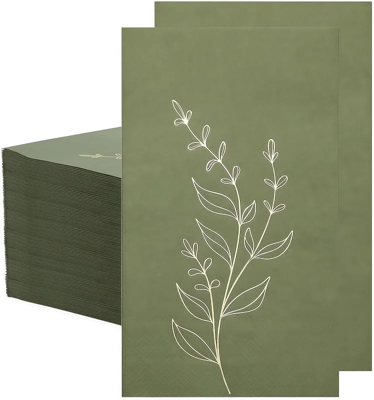 Ruispeed 100 Stück Servilletas Verde Oliva con Hojas en Foil Dorado – Servilletas de Fiesta de 2 Capas para Cumpleaños, Bodas, Navidad y Picnic, Decoración de Mesa Elegante para Adultos y Niños — Adviento y mesa