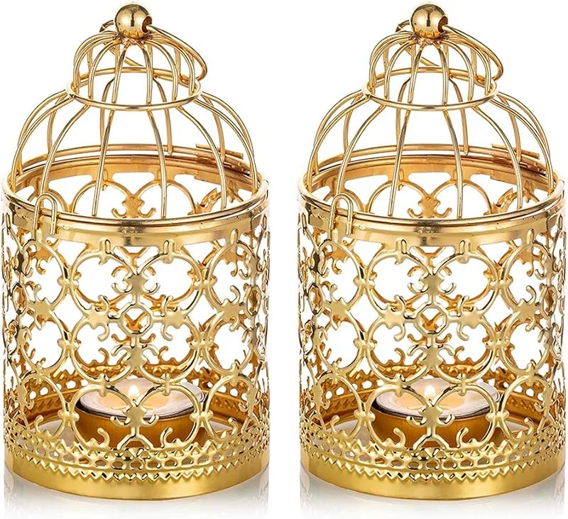 Visita la tienda de Nuptio Nuptio 2 Piezas De Metal Pequeño Tealight Colgante Linterna De Jaula, Centros De Mesa Decorativos Vintage De Boda y Fiesta, Oro — Cena a la luz de velas