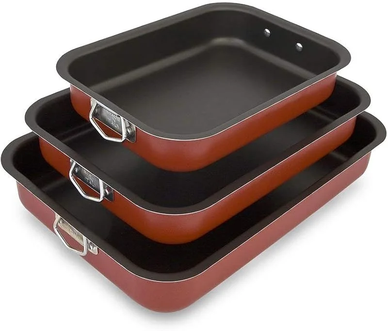 Visita la tienda de Menax Space Home - 3x Rustidera de Horno con Asas - Bandeja para Asar - Bandejas para Hornear - Fuentes de Horno - Recubrimiento Antiadherente — Hogar y cocina