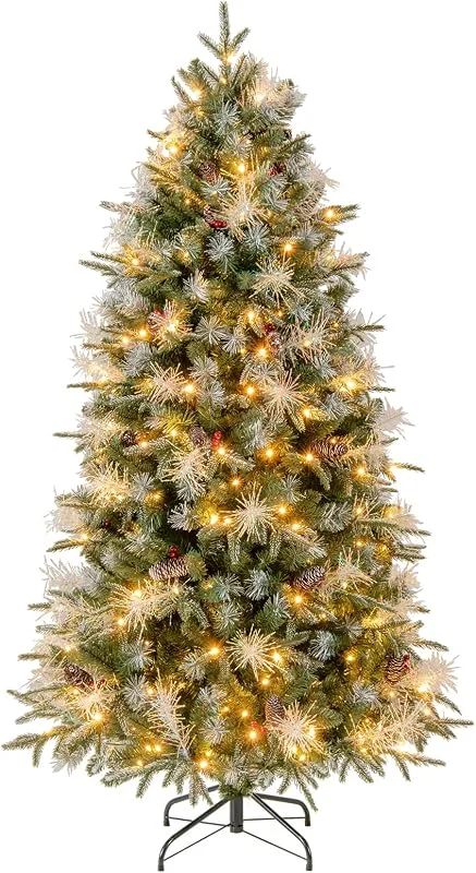 Visita la tienda de COSTWAY COSTWAY Arbol de Navidad Nevado 180cm, Arbol de Navidad con Luces Incorporadas, 270 Luces LED, 806 Puntas de PE y PVC y Pet, 32 Piñas y 32 Bayas Rojas, Arvore de Natal w, Light — Decoracion Navidad