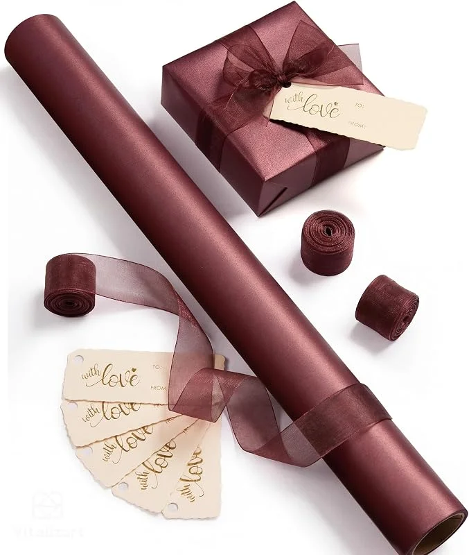 Visita la tienda de Vitalizart Vitalizart Papel de Regalo Burdeos 43 cm x 5 m, Papel de Regalo Perlado — Envoltorio regalo