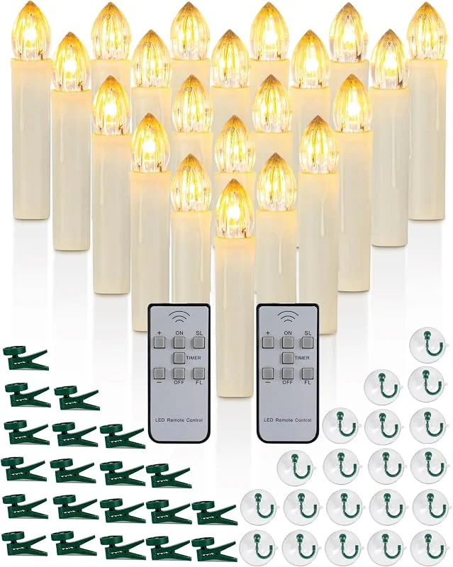 Raycare 20 velas parpadeantes para árbol de Navidad, velas remotas para árbol de Navidad con control remoto y temporizador — Luces Navidad