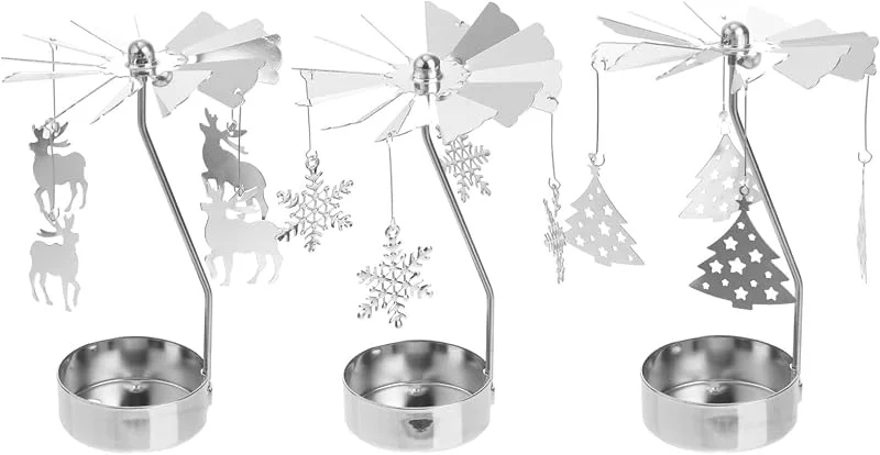 Toyvian Portavelas de metal giratorio de 3 piezas con diseño de carrusel, reno, árbol de Navidad, decoración de mesa giratoria, carrusel, decoración de escritorio para Navidad, festival, boda, fiesta — Adviento y mesa