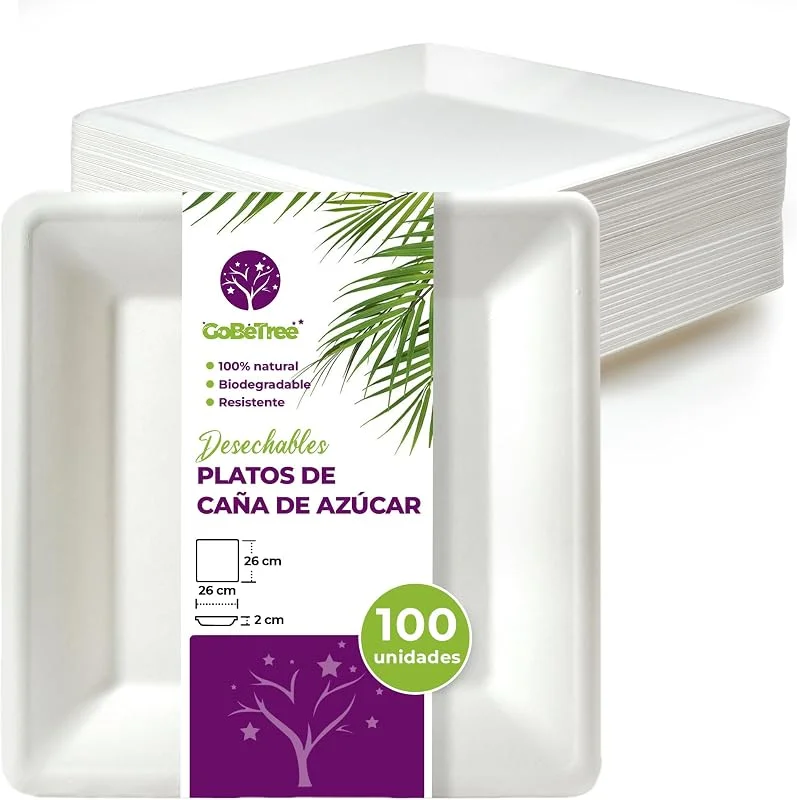 Visita la tienda de GoBeTree GoBeTree 100 Platos 26 cm Desechables Cuadrados Caña de Azúcar, Grandes — Adviento y mesa
