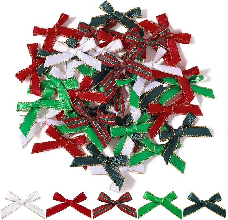 choicbaby 50 Lazos Pequeños de Navidad de Satén 4, 5 × 3, 5 cm — Envoltorio regalo