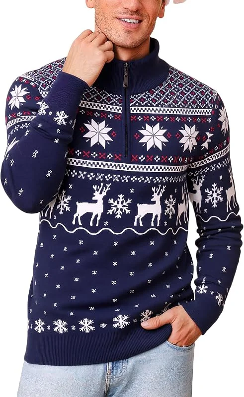 Visita la tienda de Crewhpo Jersey Navidad Hombre Invierno Suéter Media Cremallera Cuello Alto — Ropa Navidad