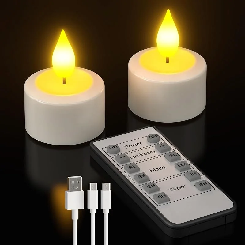 Visita la tienda de Yme Yme Velas de Té LED Recargables USB, 2 Piezas Vela LED Efecto Llama Velas Electricas Decorativas con Mando a Distancia para Halloween Navidad Fiesta Hogar Cara Decoración — Cena a la luz de velas