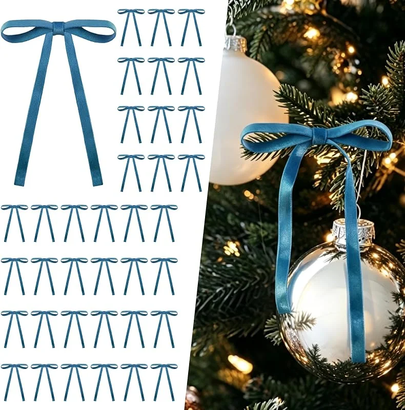 TONIFUL Arcos de Navidad azules de terciopelo lazos regalos decoración — Envoltorio regalo
