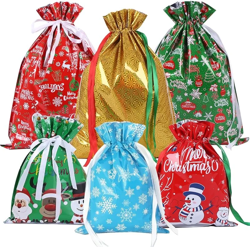 DOJoykey Bolsa de regalo Navidad de gran tamaño, bolsas de Navidad con cordón para fiesta de Navidad (58 x 43-32 x 24 pulgadas) — Envoltorio regalo
