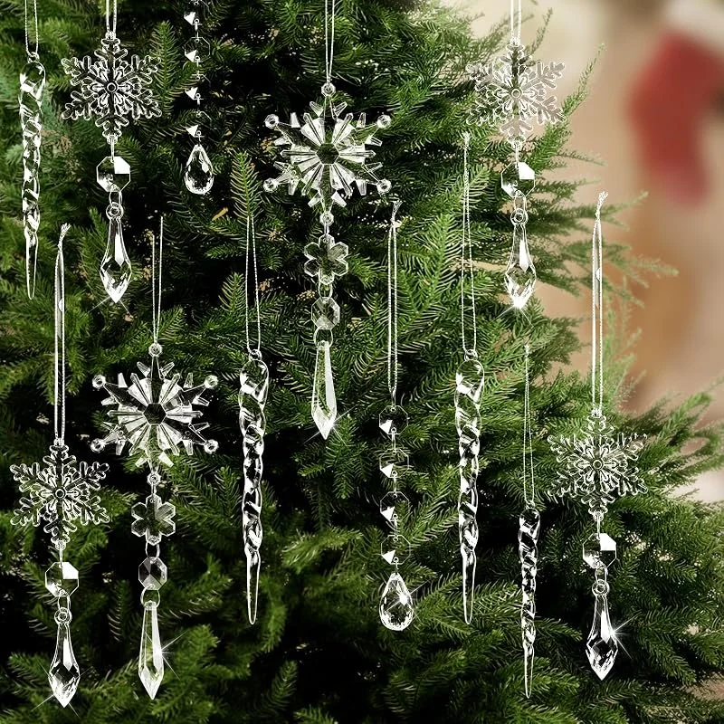 beueyfr Juego de 20 adornos de Navidad para decoración de árbol, colgantes de cristal acrílico, copo de nieve, decoraciones de Navidad, decoraciones de gota de carámbano, para árbol de Navidad, suministros de — Decoracion Navidad