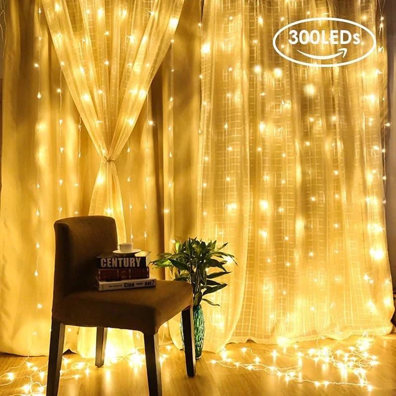 Visita la tienda de Uten Uten Cadena de Luces para Cortina, 3 m * 3 m, que Funcionan con USB o con Pilas, Luces de Ventana de 300 LED para Interiores y Exteriores, Dormitorio, Fiesta, Boda, Hogar, Jardín, Decoración — Luces Navidad