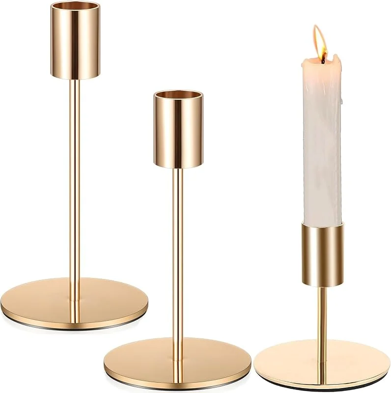 Smilbaley 3 Piezas Candelabros para Velas, Candelabros Decorativos, Candelabro, Sostenedor de Vela de La Moda, Se USA para Cenas De Cumpleaños, Aniversarios y Ceremonias de Mayoría de Edad, Dorado — Cena a la luz de velas