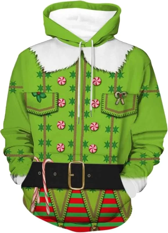 Generisch Sudadera con capucha deportiva informal para invierno y Navidad para hombre — Ropa Navidad