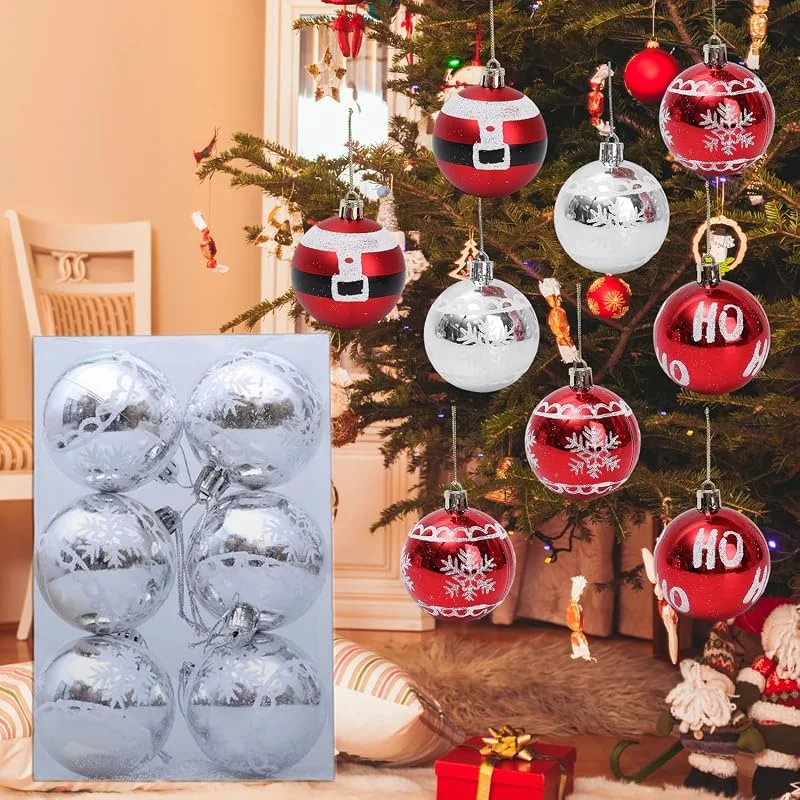 Juego de 6 adornos de bolas de Navidad, adornos de árbol de Navidad rojo y blanco con purpurina, bolas colgantes de plástico inastillables para árbol de Navidad, decoración de fiesta del hogar, día — Decoracion Navidad
