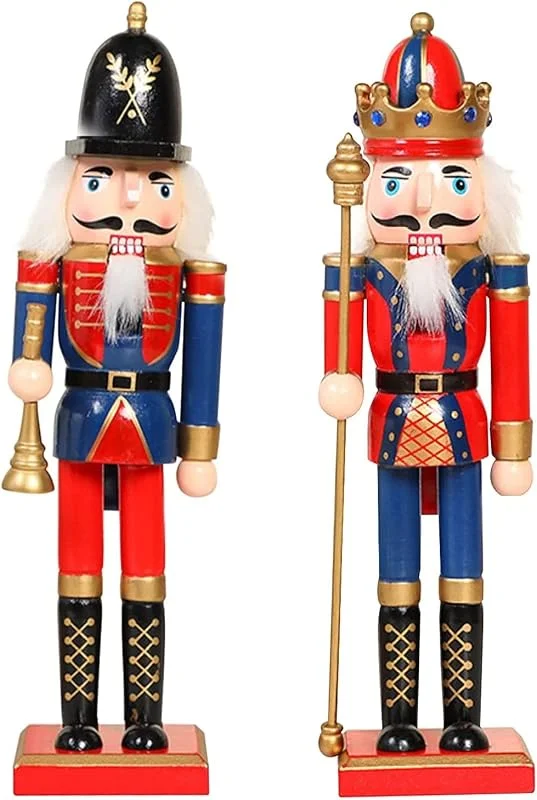 KAHEIGN 2 Piezas Soldados de Cascanueces de Madera, 2 Estilo 30CM Figuras de Cascanueces Tradicionale de Navidad Soldado Pintado de Madera de Pino de Primera Calidad por Decoración (Trompeta & Cetro) — Decoracion Navidad
