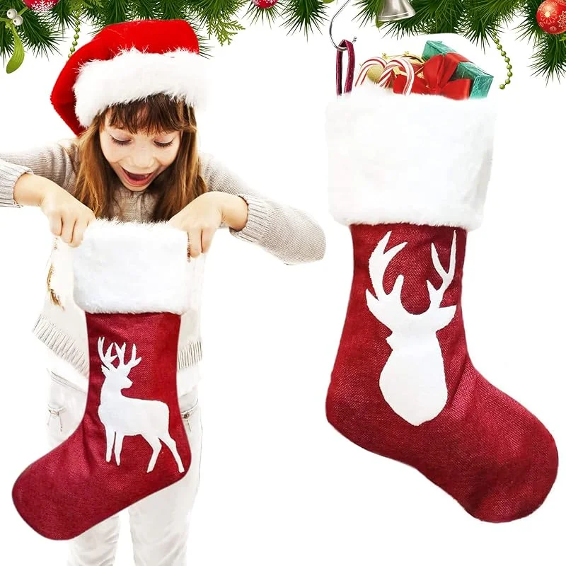 BHGWR Calcetines de Navidad Chimenea, Calcetines Navidad para Colgar Grandes Personalizados Medias de Navidad para Colgar, Rojo Bolsas de Regalo Calcetin de Navidad para Decoracion Árbol de Navidad — Decoracion Navidad