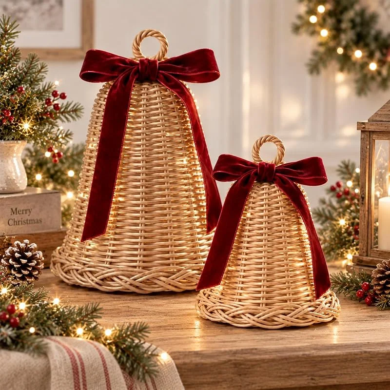 Yookeer 2 campanas de mimbre grandes de Navidad con luces — Decoracion Navidad