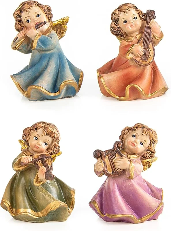 Visita la tienda de Logbuch-Verlag Figuras ángeles con Instrumentos, 4 Unidades: decoración navideña Musical, Decorativas Navidad Interiores, ángeles Protectores de Resina, Adornos para Mesa Adviento e Invierno, 5 cm — Decoracion Navidad