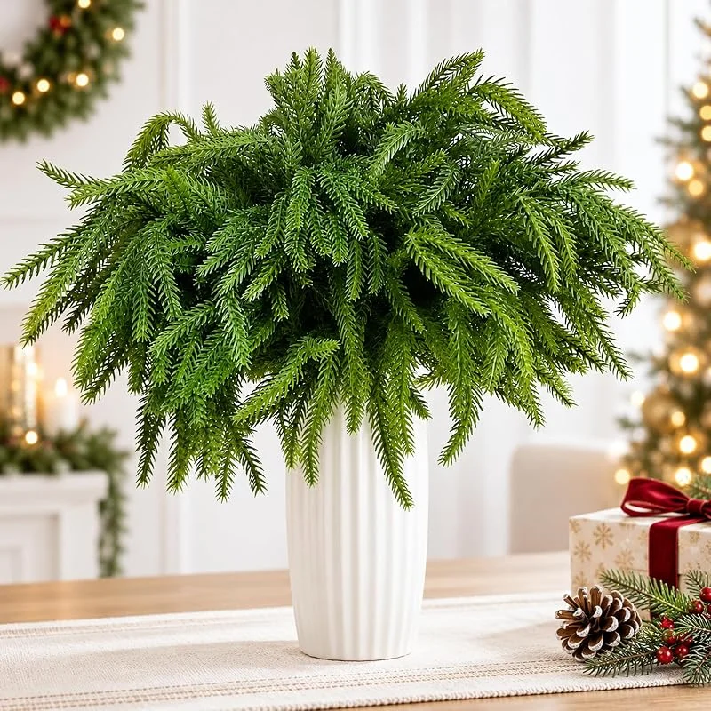 FePen 6 Ramas de Abeto Artificiales, 46 cm Ramas de Pino de Norfolk Verde para Navidad, Rama de Abeto de Cedro Artificial para Jarrón, Manualidades, Guirnalda, Decoración del Hogar — Decoracion Navidad