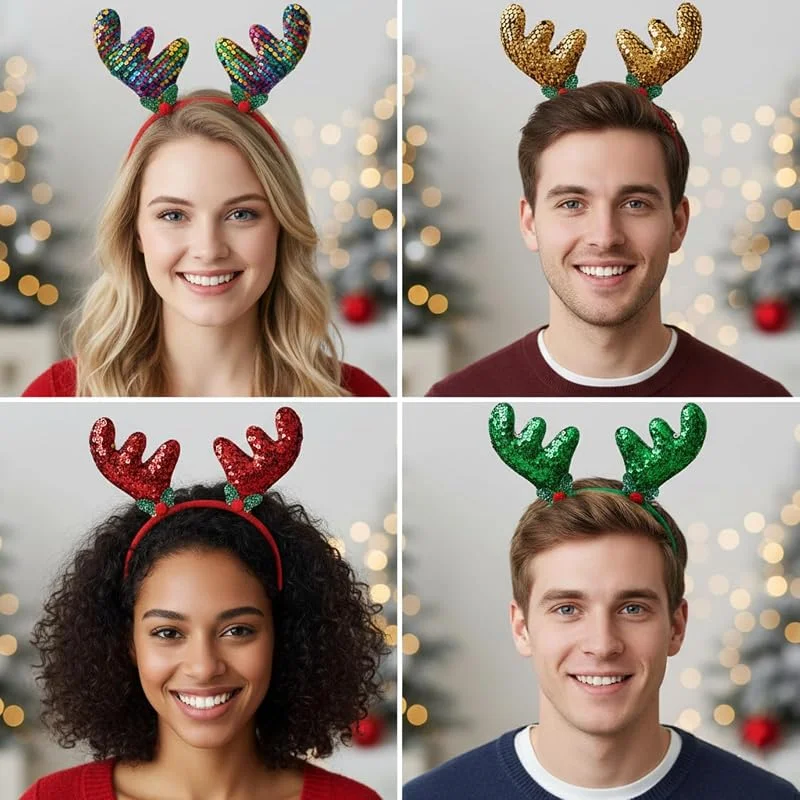 Visita la tienda de Umiin Umiin Diademas de astas de reno, diademas novedosas para disfraces navideños, tocados con purpurina para Año Nuevo, accesorios para el cabello con lentejuelas de colores — Ropa Navidad