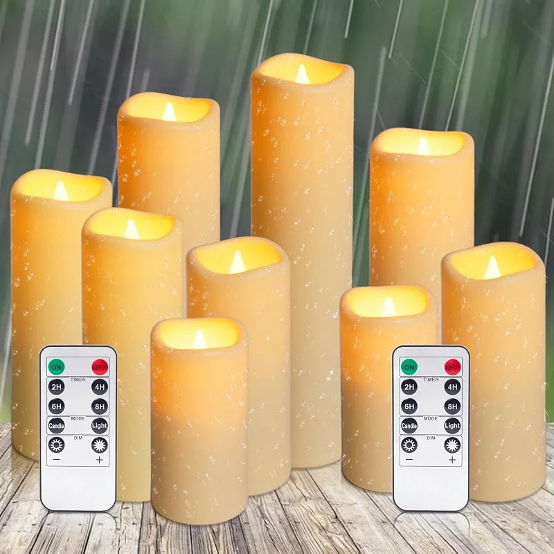 Auralome Velas LED Efecto Llama - 9 Velas A Pilas Electricas Temporizador Velas LED con Mando A Distancia Exterior Grandes Parpadeante Vela LED Impermeable para Cumpleaños Festivales Decoración — Cena a la luz de velas