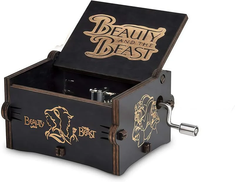 Cuzit Caja de música de Madera con manivela La Bella y la Bestia Cajas Musicales Regalo de cumpleaños y días Festivos — Envoltorio regalo