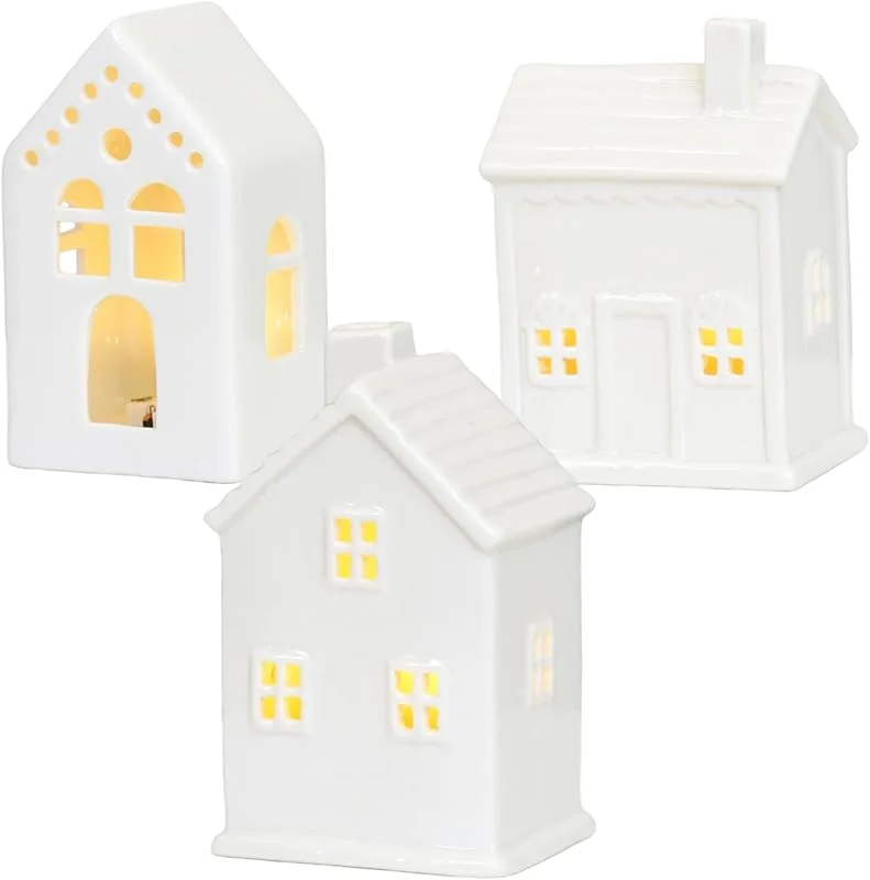 Generic Casas de Pueblo navideñas, 3 Unidades, Juego, Granja de cerámica iluminada, Pueblo navideño para centros de Mesa de Navidad, decoración del hogar de Vacaciones — Decoracion Navidad
