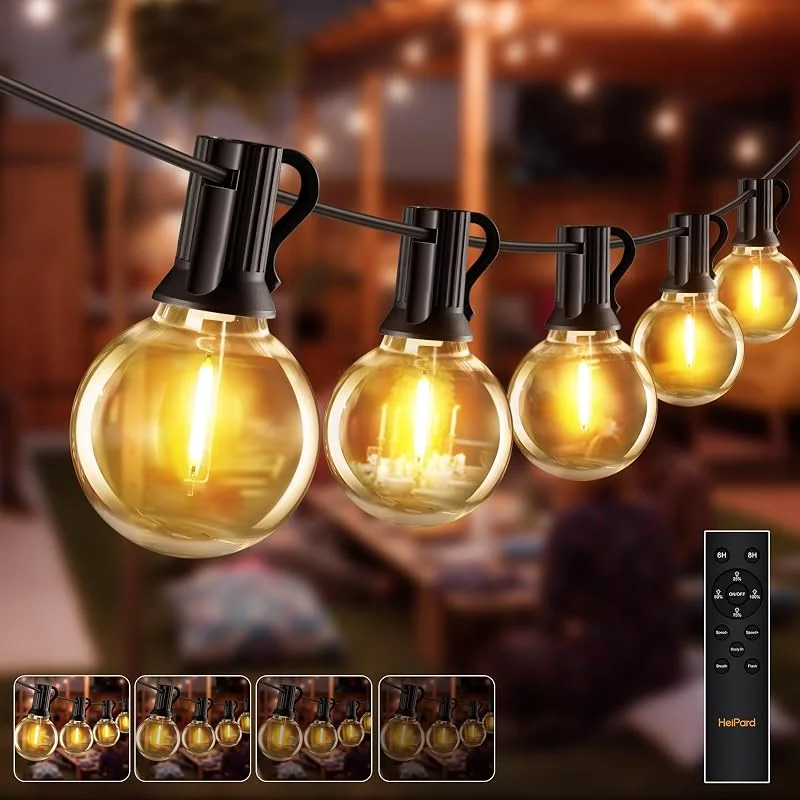 HeiPard Guirnalda Luces Navidad Exterior 60m, 100 + 3 LED Cálidas 2200K - Impermeable IP45 para Jardín, Terraza, Control Remoto RF, 3 Modos + 4 Brillos, Temporizador, Conexión Serie