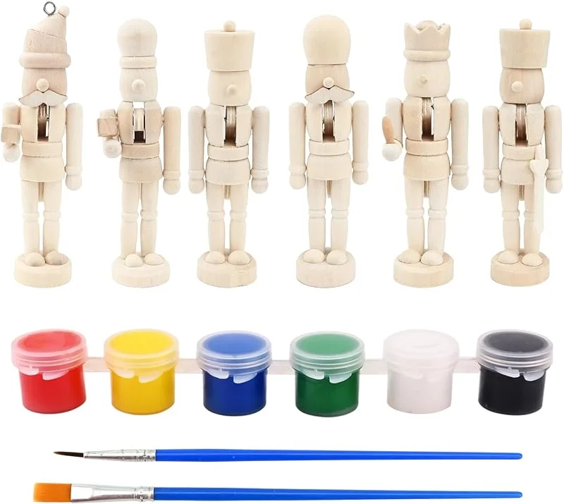 Vidillo Cascanueces de madera de soldado cascanueces de Navidad, 6 piezas sin pintar en blanco, figura de soldado cascanueces con pintura y bolígrafo para niños, decoración de regalo sin terminar, muñeca de — Decoracion Navidad