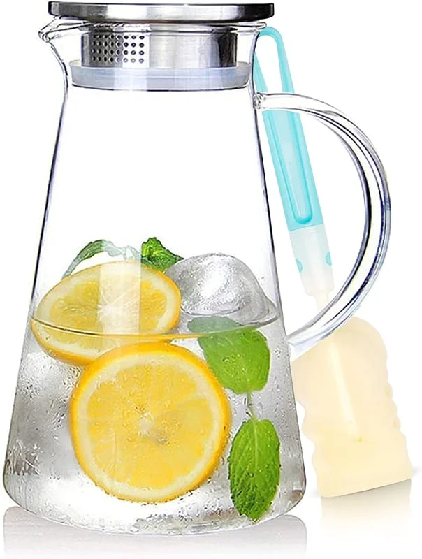 SUSTEAS Jarra de cristal de 2, 0 litros de 70 oz con tapa, jarra de té helado, jarra de agua, agua fría caliente, té helado, vino, café, leche y jugo, jarra de agua — Vino y mesa festiva